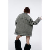 Unisex Jacket Retro Washed Denim Jacket Turn-down Collar Coat